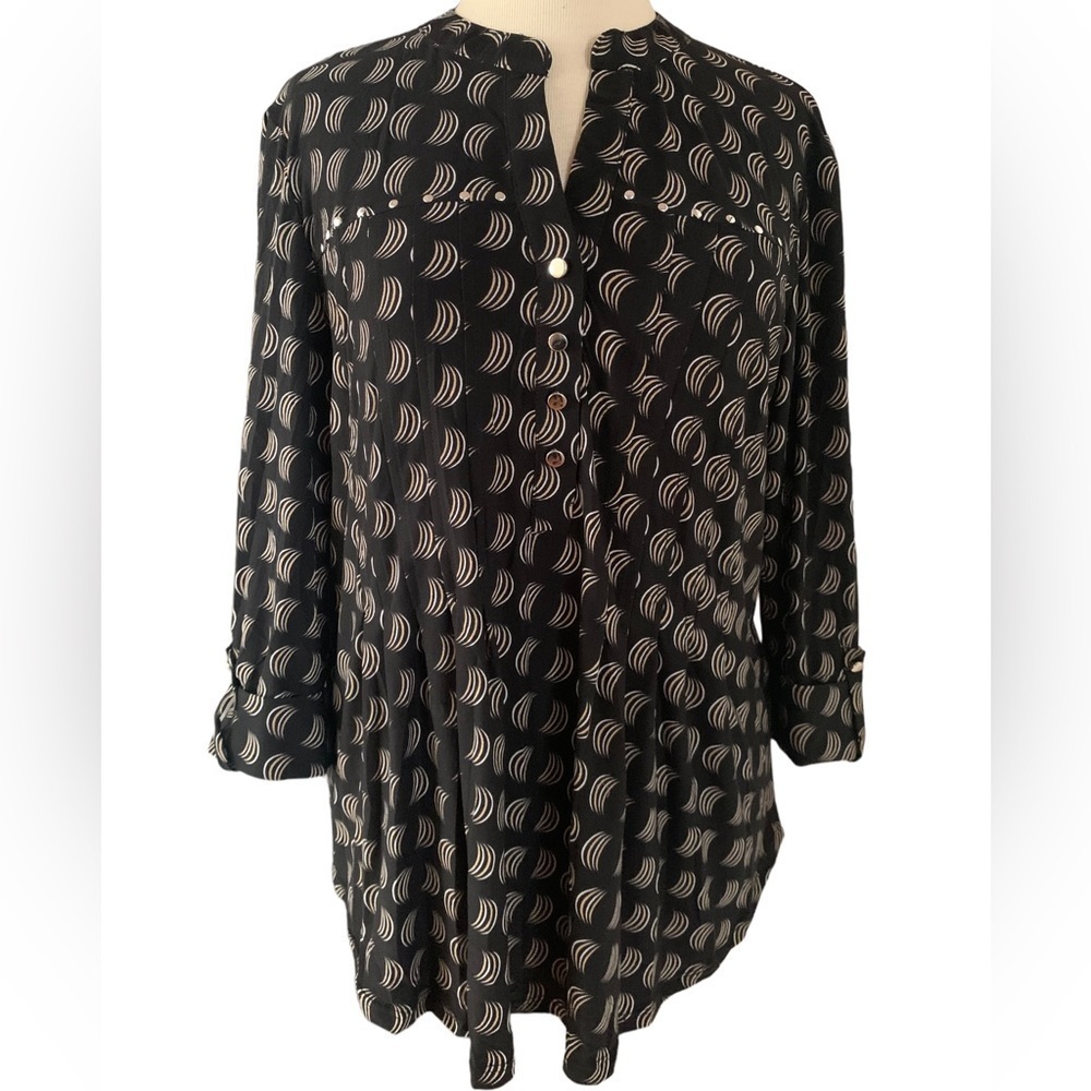 COCOMO XL Black Beige 3/4 sleeve women’s Pintuck Blouse tunic Pintuck shirt